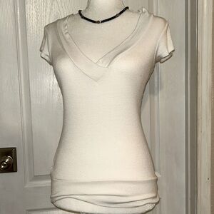 White v-neck top size small longer side but tts EUC